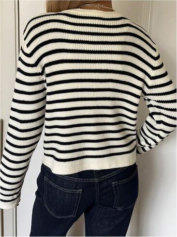 Verdusa Women's Striped Button Up Cardigan Sweaters Old Money Knit Outerwear in Saudi Arabia