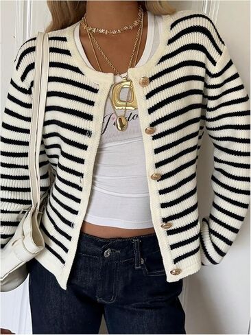 Verdusa Women's Striped Button Up Cardigan Sweaters Old Money Knit Outerwear in Saudi Arabia