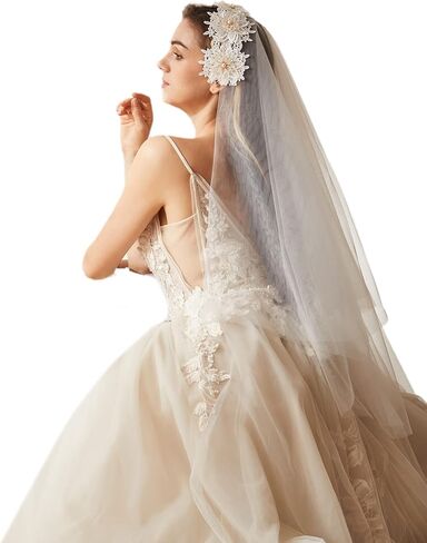 Boho Juliet Cap Bridal Veil with Golden Flower, Two Tier Ivory Wedding Juliet Cap Veil with Blusher, Cressida Veil in Saudi Arabia