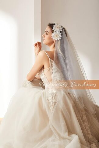 Boho Juliet Cap Bridal Veil with Golden Flower, Two Tier Ivory Wedding Juliet Cap Veil with Blusher, Cressida Veil in Saudi Arabia