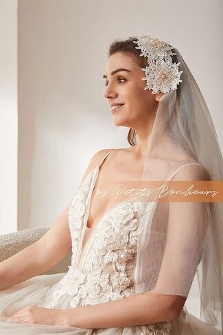 Boho Juliet Cap Bridal Veil with Golden Flower, Two Tier Ivory Wedding Juliet Cap Veil with Blusher, Cressida Veil in Saudi Arabia