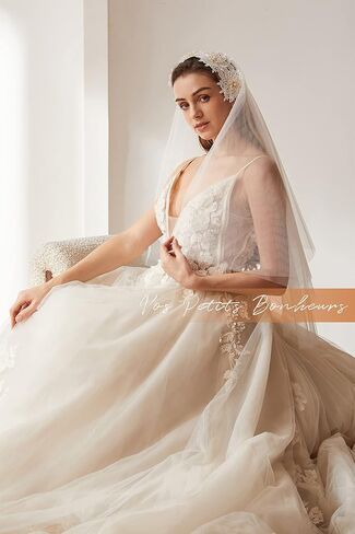 Boho Juliet Cap Bridal Veil with Golden Flower, Two Tier Ivory Wedding Juliet Cap Veil with Blusher, Cressida Veil in Saudi Arabia