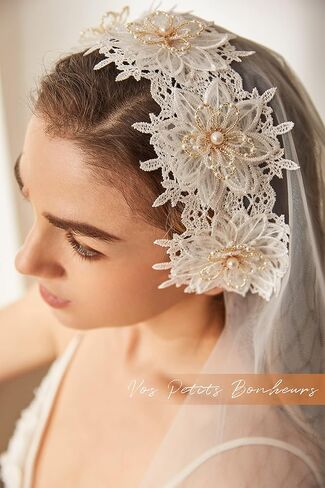 Boho Juliet Cap Bridal Veil with Golden Flower, Two Tier Ivory Wedding Juliet Cap Veil with Blusher, Cressida Veil in Saudi Arabia