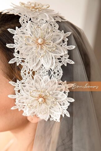 Boho Juliet Cap Bridal Veil with Golden Flower, Two Tier Ivory Wedding Juliet Cap Veil with Blusher, Cressida Veil in Saudi Arabia