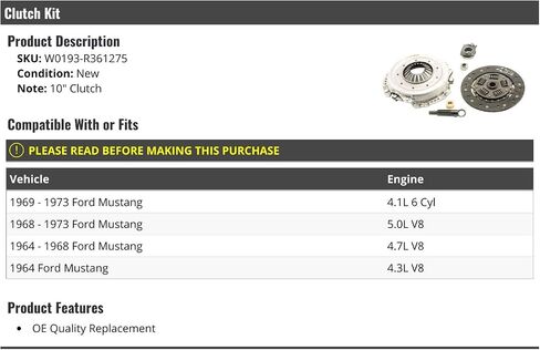 Clutch Kit - 10 Inch Compatible with 1964-1973 Ford Mustang in Saudi Arabia