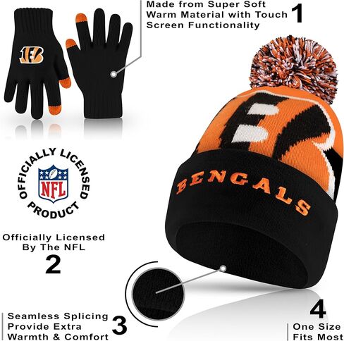 Ultra Game NFL Mens Womens Super Soft Winter Beanie Knit Hat with Extra Warm Touch Screen Gloves in Saudi Arabia