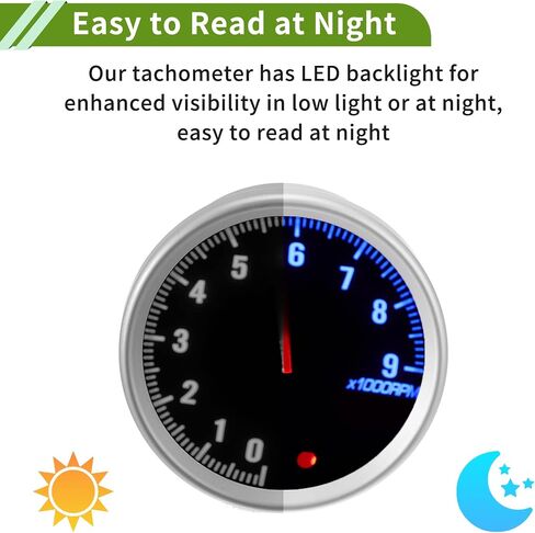 3.14" 80mm Tachometer Gauge Colorful Pointer RPM Tachometer Tach Gauge 0-9000RPM W/Sensor and Bracket Universal for Car DC 12V in Saudi Arabia