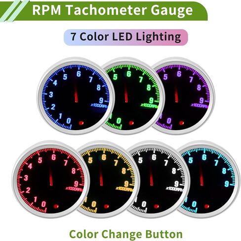 3.14" 80mm Tachometer Gauge Colorful Pointer RPM Tachometer Tach Gauge 0-9000RPM W/Sensor and Bracket Universal for Car DC 12V in Saudi Arabia