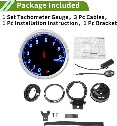 3.14" 80mm Tachometer Gauge Colorful Pointer RPM Tachometer Tach Gauge 0-9000RPM W/Sensor and Bracket Universal for Car DC 12V in Saudi Arabia