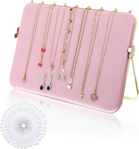 1 Pack Double-Sided Velvet Necklace Display Stand – Pink & White Jewelry Organizer Holder for Vendors, Craft Shows, Exhibitions (14 x 10 Inches, Metal Frame) in Saudi Arabia