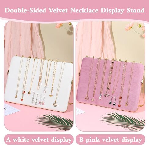 1 Pack Double-Sided Velvet Necklace Display Stand – Pink & White Jewelry Organizer Holder for Vendors, Craft Shows, Exhibitions (14 x 10 Inches, Metal Frame) in Saudi Arabia