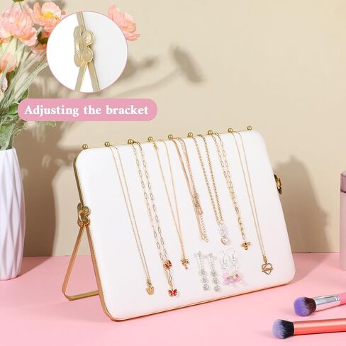 1 Pack Double-Sided Velvet Necklace Display Stand – Pink & White Jewelry Organizer Holder for Vendors, Craft Shows, Exhibitions (14 x 10 Inches, Metal Frame) in Saudi Arabia