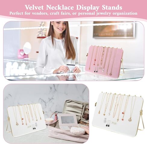 1 Pack Double-Sided Velvet Necklace Display Stand – Pink & White Jewelry Organizer Holder for Vendors, Craft Shows, Exhibitions (14 x 10 Inches, Metal Frame) in Saudi Arabia