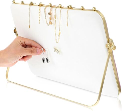1 Pack Double-Sided Velvet Necklace Display Stand – Pink & White Jewelry Organizer Holder for Vendors, Craft Shows, Exhibitions (14 x 10 Inches, Metal Frame) in Saudi Arabia