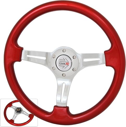 AJP Distributors Universal 350mm 6 Bolt Hole Heavy Duty Light Weight Steering Wheel Red Trim Chrome Center Streak Design Type R Jdm Horn in Saudi Arabia