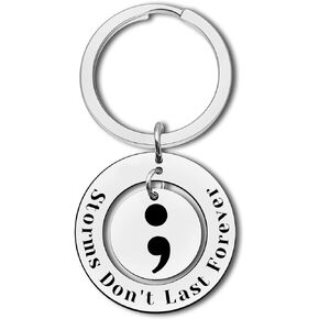 Semicolon Keychain Mental Health Awareness Gift Storms Don't Last Forever Inspirational Gift Suicide Prevention Awareness Depression Encouragement Gift Semi Colon Jewelry Motivational Gifts for Women