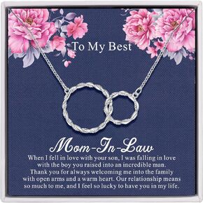 Mother Daughter Necklace, Mother in Law Gifts From Daughter in Law 925 Sterling Silver Necklace for Women Infinity Circle Womens Necklaces Birthday Gifts for Mom Mother in Law