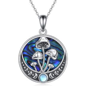 ONEFINITY Moonstone Necklace Sterling Silver Cross/Drgaon/Mushroom/Crescent Moon/Pentagram/Talisman Pendant Necklace Celtic Knot Jewelry Gifts for Women Girls
