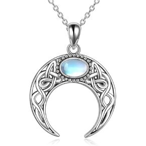 ONEFINITY Moonstone Necklace Sterling Silver Cross/Drgaon/Mushroom/Crescent Moon/Pentagram/Talisman Pendant Necklace Celtic Knot Jewelry Gifts for Women Girls