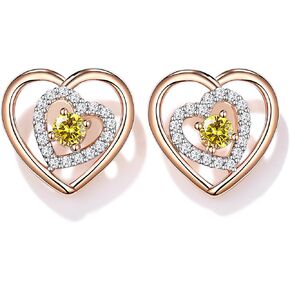 JD&P Rose Gold/Silver Heart Stud Earrings Set for Women Girls, 18K Gold Plated Cubic Zirconia Birthstone Earring Jewelry Christmas Birthday Gifts Idea for Her/Mother Mom Wife Daughter Grandma in Kuwait