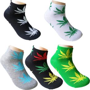 5 Pairs Unisex Marijuana Weed Leaf Boat Warm Cotton Socks US 5-9.5 (M, 2nd Match)