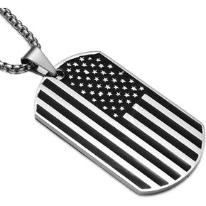 US Flag Dog Tag Necklace Stainless Steel Pendant