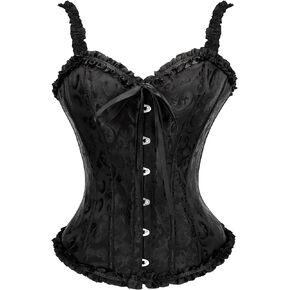 SUOSDEY Corset Tops for Women Vintage Floral Lace Up Corset Gothic Overbust Corset Bustier Lingerie with Detachable Straps
