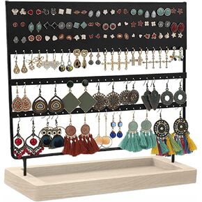 منظم مجوهرات حامل القرط، 3 طبقات 144 فتحة منظم عرض القرط مع صينية خشبية للأقراط والقلائد والخواتم in Kuwait