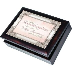 Cottage Garden Sweet Granddaughter Dark Wood Finish Jewelry Music Box Plays Tune You are My Sunshine
