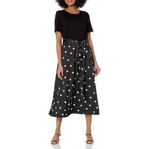 Anne Klein Women's Tie Waist Satin & Serenity Mix Dress