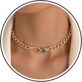 Punk Snake Choker Necklace Gold Cuban Link Chain Serpent Necklace Diamond Cz Snake Shaped Bib Collar Choker Chunky Chain Animal Statement Necklace Halloween Jewelry for Women Girls