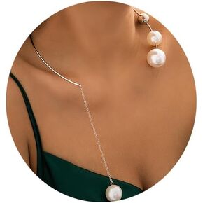 Sexy Pearl Collar Necklace for Women Elegant Open Adjustable Pearl Choker Necklace Bikini Pearl Body Jewelry Metal Big Ball Chain Necklace Summer Statement Clavicle Chain Jewelry