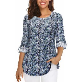 Amrto Women's 3/4 Length Sleeve Tops Square Neck Pleated Loose Business Casual Tops Work Blouses Fall Fashion