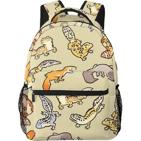 Cartoon Cute Leopard Gecko Pattern Casual School Backpack Bag, Laptop Hiking Travel Shoulder Daypack College Bookbag for Men Woman Girls Boys Teens, Black, One Size