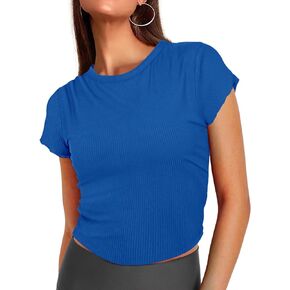 Womens Cropped Tops Ribbed T-Shirt Short Sleeve Basic Layering Workout Slim Fitted Y2K Tops