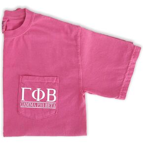 Go Greek Chic Gamma Phi Beta Block Letters Pocket Tee Sorority Comfort Colors T-Shirt