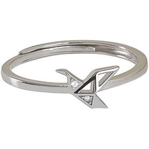 Izpack Origami Paper Crane Sterling Silver Rings for Girls Women Adjustable Open Crystal Statement Stacking Promise Ring CZ Lucky Bird Tail Finger Band Engagement Ring Cute Jewelry Gifts BFF Birthday