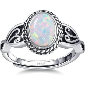 Adjustable Rings for Women 925 Sterling Silver Rings Womens Vintage Rings with 6 * 8mm Oval Teal Turquoise/Turquoise/Moonstone/Opal Statement Rings Fit Women Size 6-9