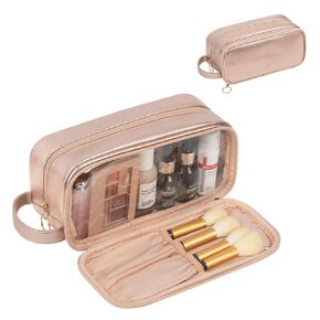 CUBETASTIC Small Makeup Bag, Cute Cosmetic Bag for Purse, 2 In 1 Travel Make Up Organizer Zipper Pouch with Makeup Brush Storage Compartment Portable Small Toiletry Bag for Women Girls