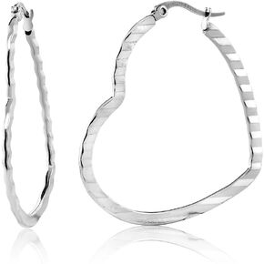 Gem Stone King 1.75 Inches Stainless Steel High Shine Silver Tone Heart Shape Hoops Earrings Jewelry For Women