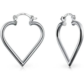 Simple Endless Tube Romantic Heart Shaped Hoop Earrings For Women Teen .925 Sterling Silver .75-1.25 Inch