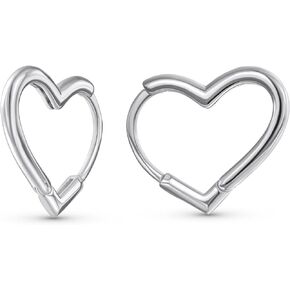 Simple Endless Tube Romantic Heart Shaped Hoop Earrings For Women Teen .925 Sterling Silver .75-1.25 Inch