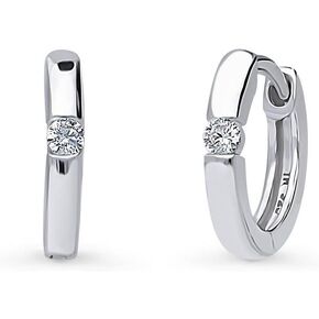 BERRICLE Sterling Silver Solitaire Round Cubic Zirconia CZ Fashion Anniversary Hoop Earrings for Women, Rhodium Plated 0.12 Carat Sizes 0.55", 0.8"