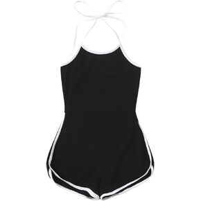 SweatyRocks Women's Casual Backless Solid Halter Romper Basic Sleeveless Shorts Romper Jumpsuit