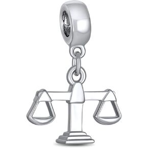 Judge Lawyer Scales Of Justice Libra Zodiac Sign Dangle Bead Charm For Women .925 Sterling Silver For European Bracelet