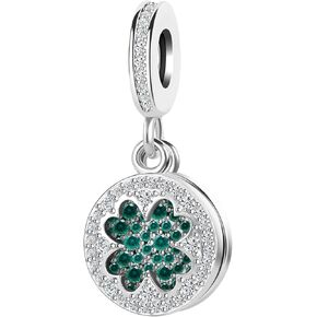 Lucky Clover Charm for Bracelets Girl Women Silver Jewelry Dangle Good Luck Wishes BeadFriend Family Auntie Emerald Leaf Christmas Birthday Compatible with Pandora Charm Bracelet