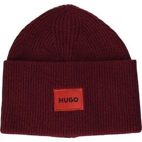 HUGO Knitted Beanie with Turn Up Cuff Ruby Red