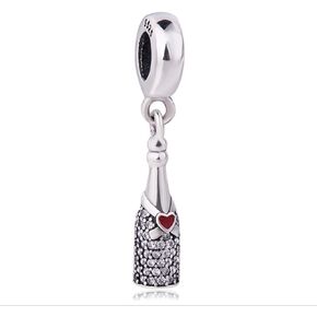 Wine Bottle Charm 925 Sterling Silver Cheer Charm Cup Charm Love Charm Ribbon Charm for Pandora Charm Bracelet
