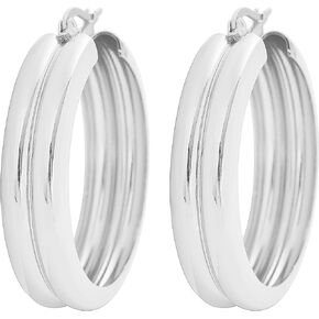 Edforce Women's Stainless Steel Double Round Hoop Earrings, (6mm x 25mm)