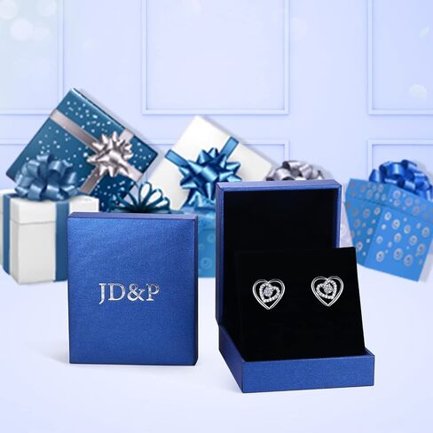 مجموعة أقراط على شكل قلب من الذهب الوردي/الفضة من JD&P للنساء والفتيات، أقراط مكعبة زركونيا مطلية بالذهب عيار 18 قيراط مجوهرات على شكل جوهرة الميلاد هدية عيد الميلاد فكرة لها/الأم والزوجة والابنة والجدة in Kuwait